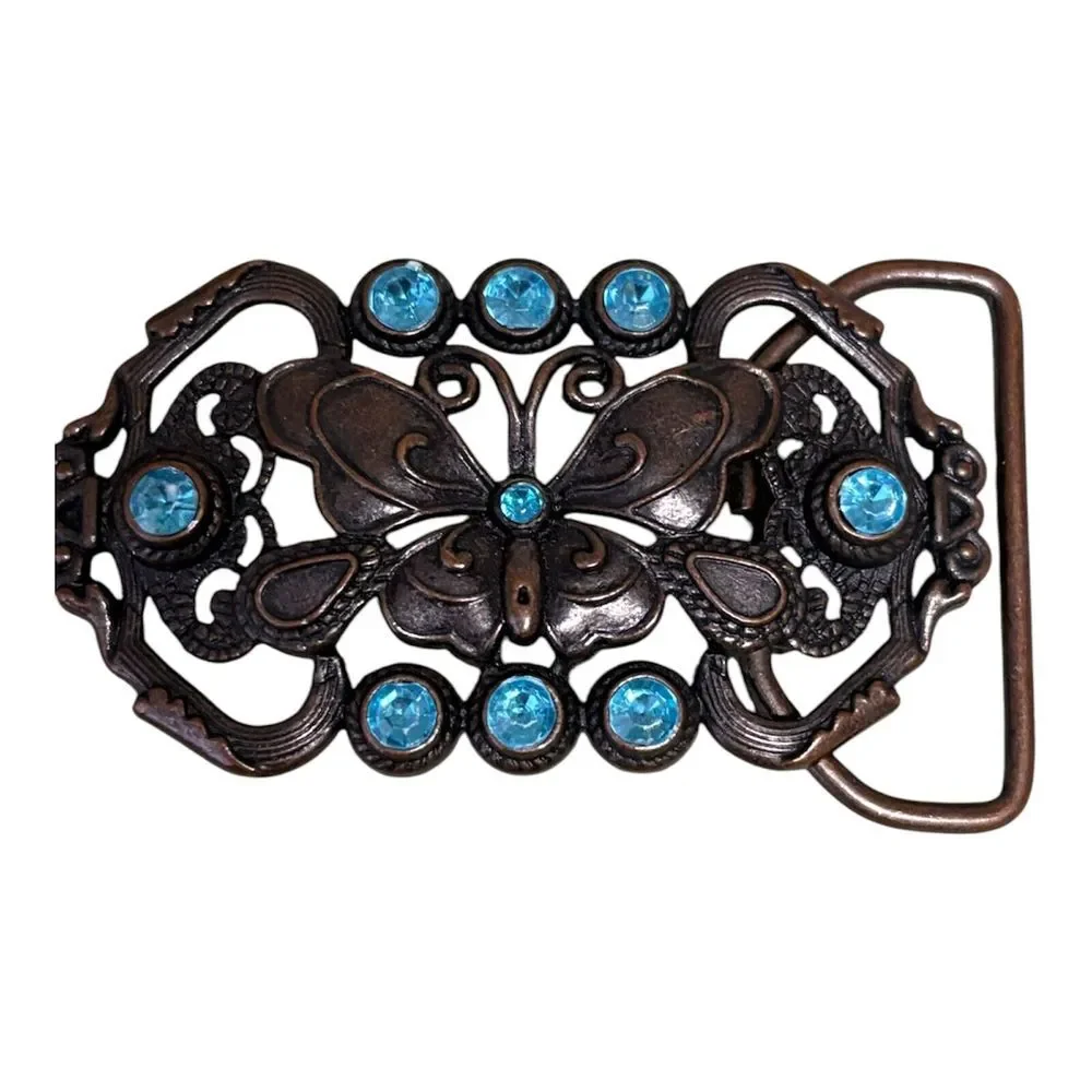 Women's Blue Rhinestone Butterfly Belt Buckle Gun‎ Metal Western Small